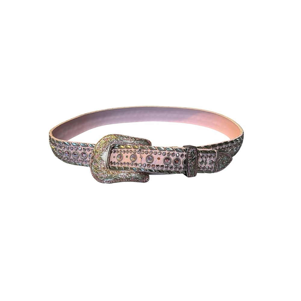 Western Cowgirl Bling Glam Pink Rhinestone Silver Engraved Buckle Belt
